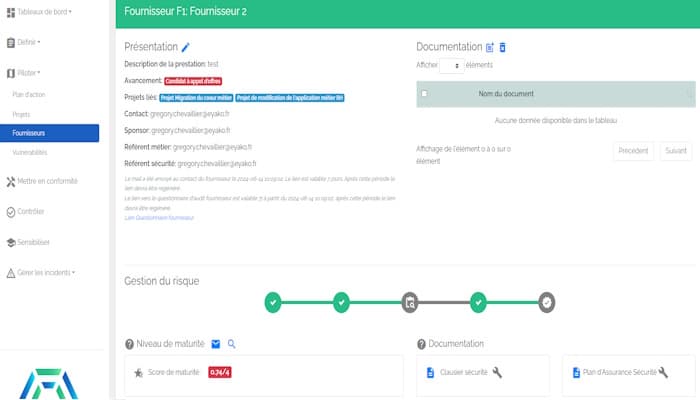 Fiche fournisseur Eyako — score de maturité, gestion du risque et documentation contractuelle
